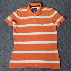 Armani Jeans Polo Shirt Men's Size M Orange White Striped Short Sleeve